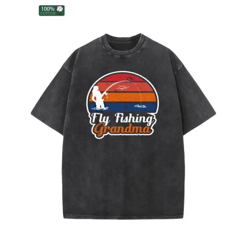 

Fly Fishing Grandma T-Shirt Women Funny Fisherman Graphic Tee Grandparent Gift Outdoor Hobby Casual Top