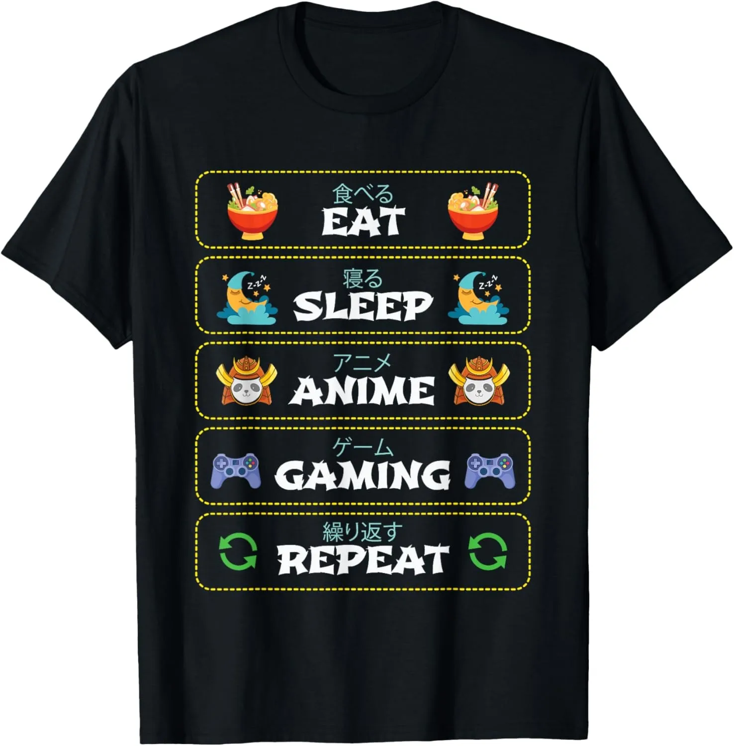 Eat Sleep Anime Gaming Repeat Kawaii Otaku Anime Manga  Custom Printed Graphic T Shirts Customizable Graphic T Shirts Camisas