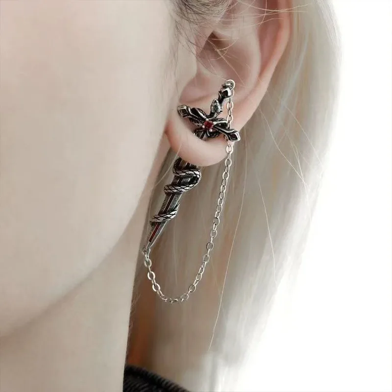 Vintage Snake Wrap Earrings Dark Wind Cross Diamond Earrings Fringed Gothic Earrings Halloween