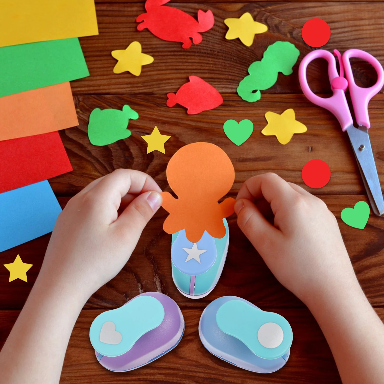 

3Pcs Paper Craft Punch Embossing Tool DIY Round Heart Star Patterns for Scrapbook Greeting Cards Scrapbooking Punches Craft