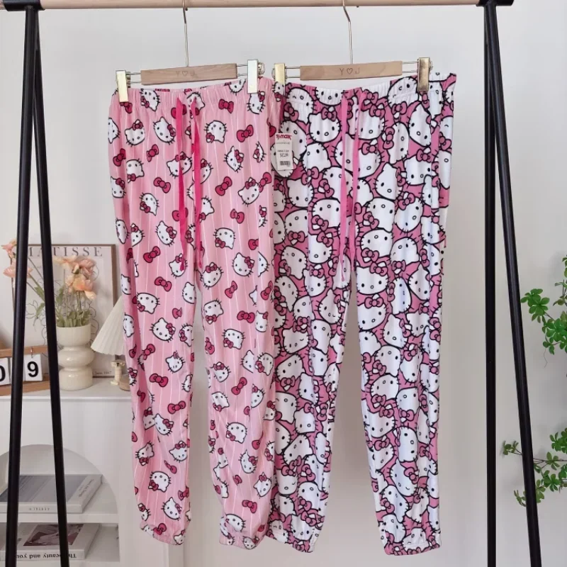 Sanrio Autumn Hello Kitty Cotton Thin Loose Women\'s Pajamas Long Pants Homewear Set Pajamas Silk Pajamas Women