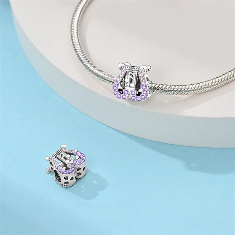 Romantic Music Charms Beads 925 Sterling Silver Piano Violin Red Guitar Punk Saxophone Pendants Fit Qikaola Bracelet DIY Jewelry