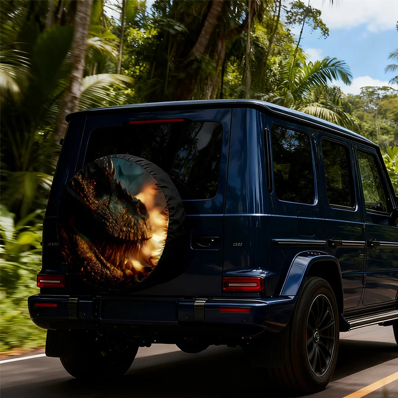Dinosaur-Themed Car Tire Covers, Made Of Polyester Fiber, Featuring Creative And Realistic Dinosaur Patterns, Sun-Proof And Wear