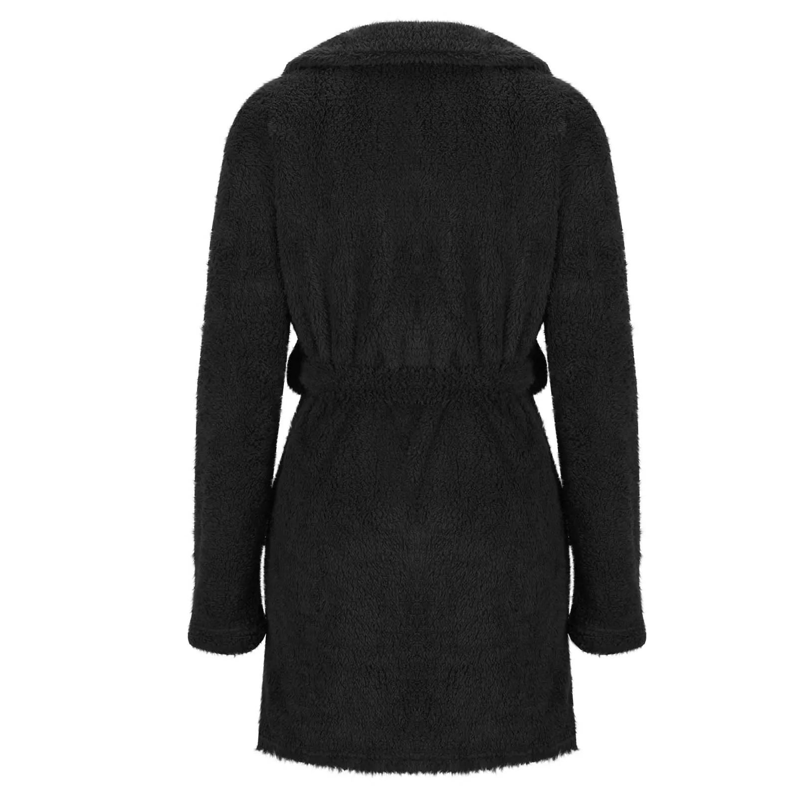 Women Warm Fleece Lace Up Bathrobe 2024 Solid Color Homewear Clothes With Pockets Sexy Plus Size Fuzzy Pajamas Robe Sleepwear