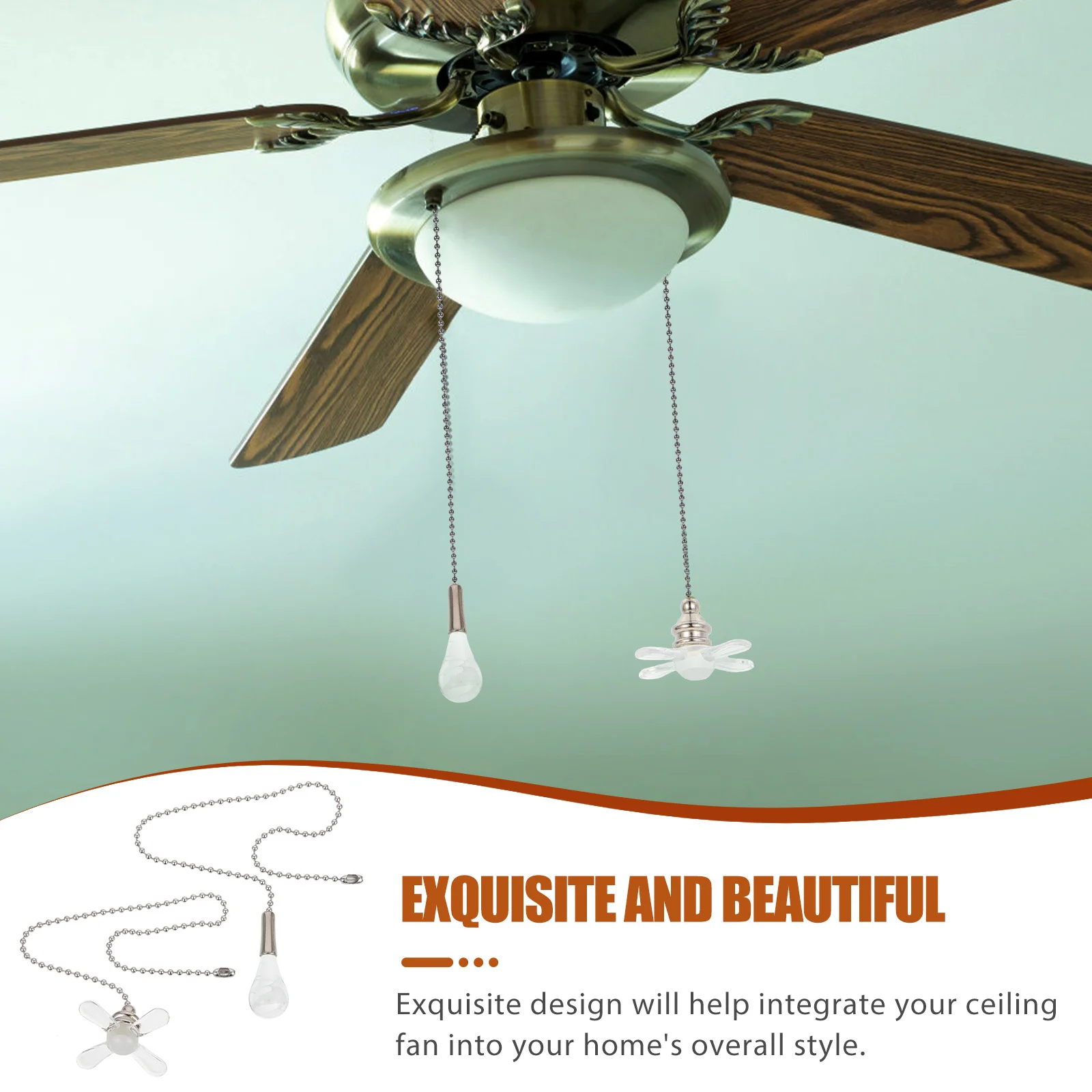 

2Pcs Ceiling Fan Pull Chains Glass Iron Durable Stylish Extension Chain for Ceiling Glass Extender Pull Chain
