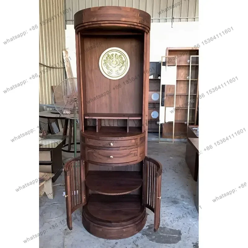 PG   buddha niche walnut all solid wood cabinet guanyin buddha statue for home shrine altar god of wealth cabinet