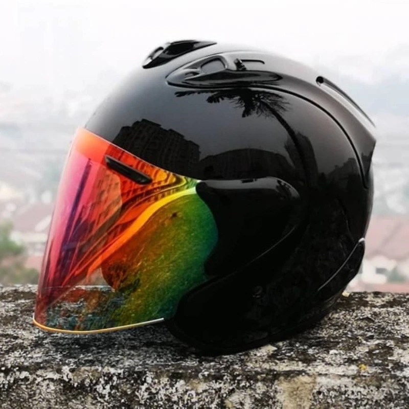 

3/4 шлем с открытым лицом Ram5, яркий черный мотоциклетный шлем, летний реактивный скутер, мотоциклетные полушлемы, Cascos Para Moto