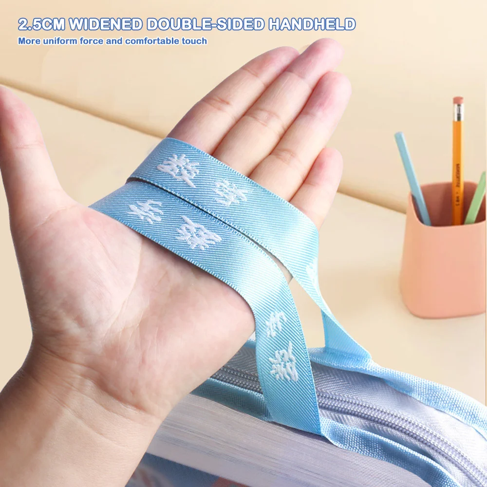 ไนลอนเครื่องเขียนโฟลเดอร์เก็บโปร่งใสมัลติฟังก์ชั่โปร่งใสแฟ้มกระเป๋าแบบพกพาขนาดใหญ่ความจุตาข่ายกระเป๋าซิปกระเป๋า