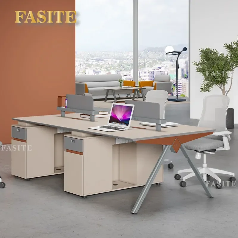 For Office Desk and Chair Combination Simple Modern Workbench 4 Staff Seats Card Position Furniture Space Saving Design