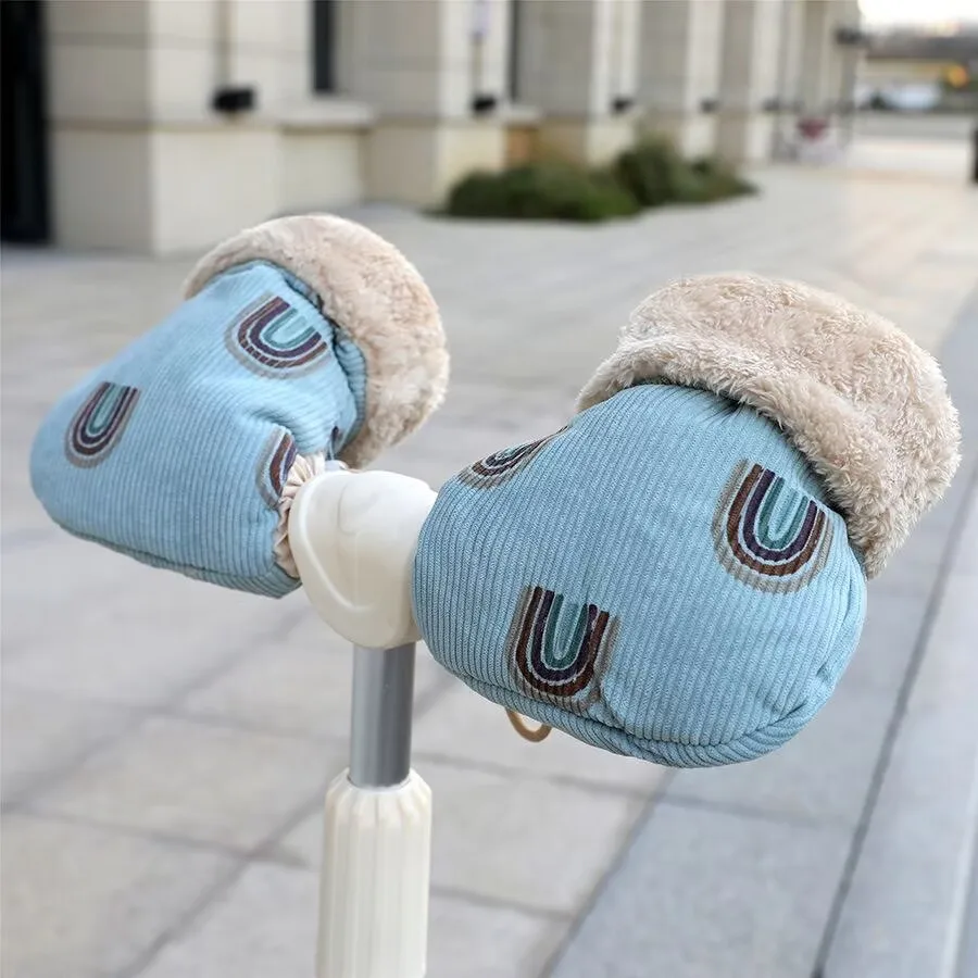 Winter Plush Windproof Infant Stroller Gloves Children's Outdoor Sports Mittens Cartoon Printed Hands Warmer Scooter Accessory