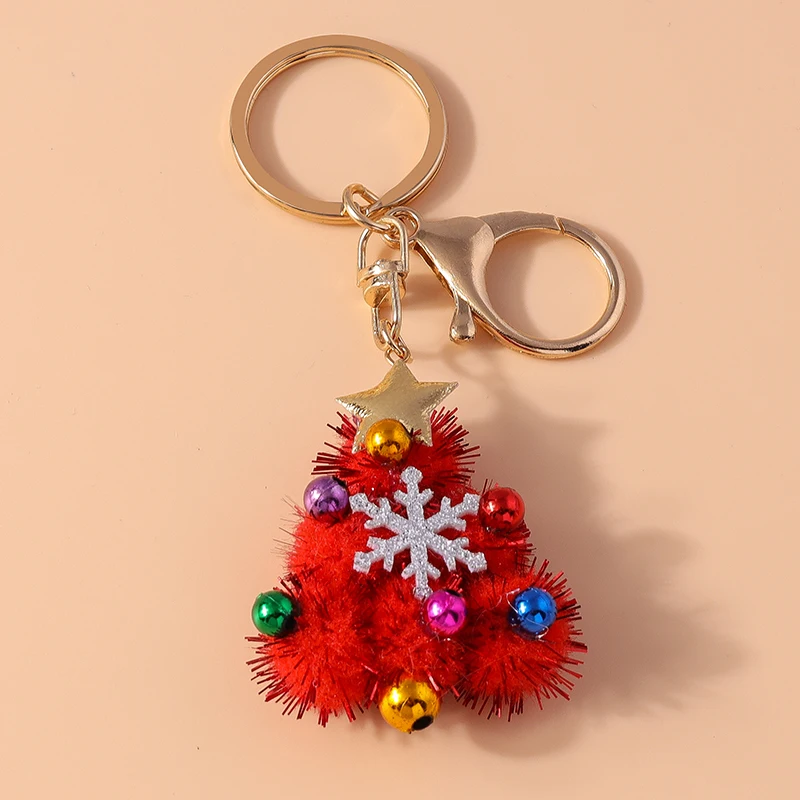 Cute Handmade Christmas Tree Keychain Snowflake Key Ring Pendant for Women Girls Handbag Christmas Decor Jewelry Gifts