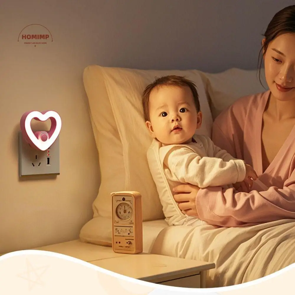 

Plug-in Love Night Light 3 Gears Adjustable Eye Protection Cute Bedside Lamp Soft Light Energy Saving Mini Wall Lamp Kid's Room