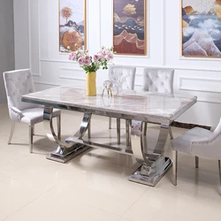 Hot-sale dining room furniture Marble table top Stainless steel table marble dining table set and chair combination