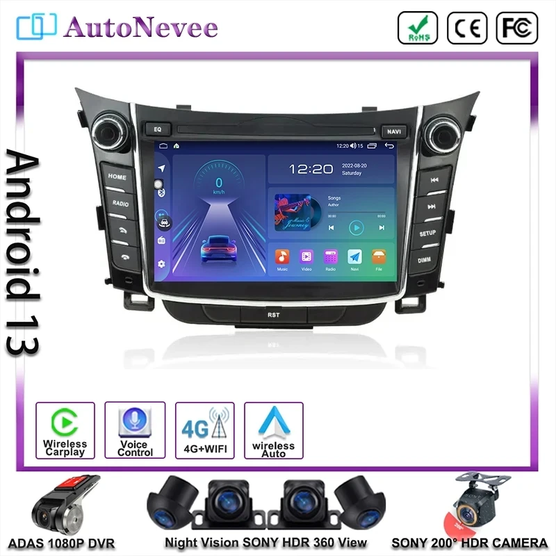 Android 14 Multimedia Radio Car Player GPS Navigation DVD NO 2DIN For Hyundai I30 Elantra GT 2012 - 2017 Head Unit Screen QLED