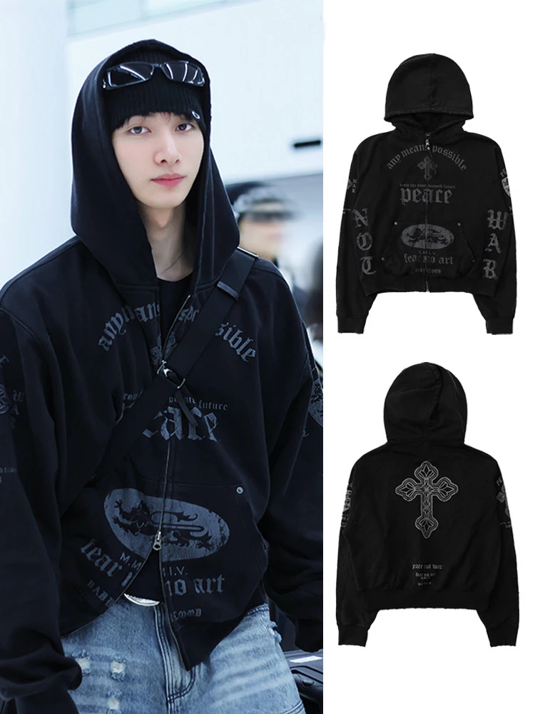 

Fushion Street Style American Retro Hoodie Loose Fit Zipper Jacket Casual Comfortable Women's Long Sleeve Sweatshirt