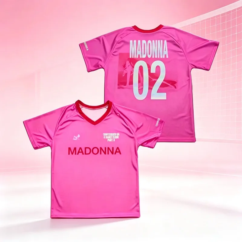 Pink MADONNAA CONFESSIONS II JERSEY V-neck Short Sleeve Men Women Children T-shirt Summer Casual Unisex Streetwear Graphic Merch