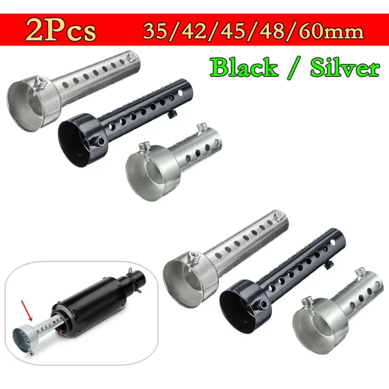 2PC 35mm 42mm 45mm 48mm 60mm Universal Motorcycle Can DB Killer Muffler Noise Sound Eliminator Exhaust Adjustable Black/Silver