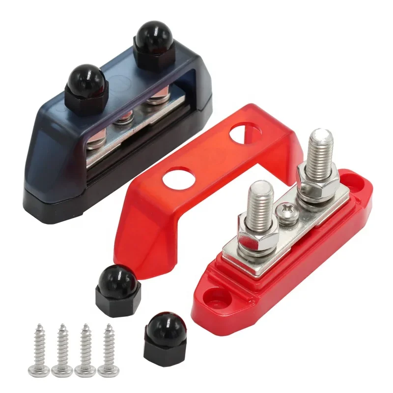 150A 2 Way M8 Stud Nickel Plated Brass Car Audio Power Distribution Block Bus Bar With Cover