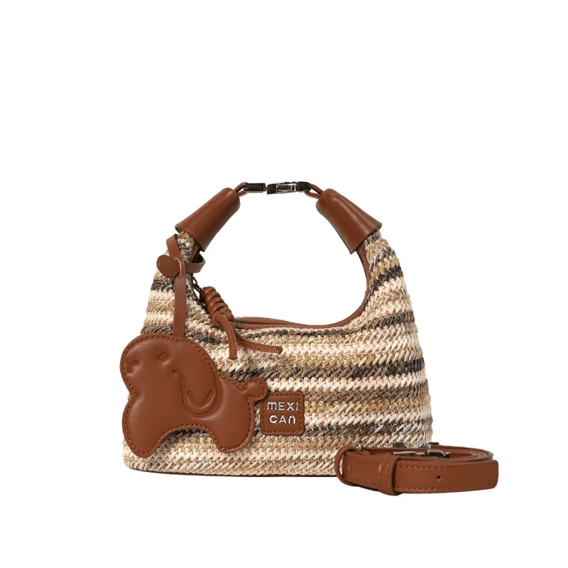 

Rainbow woven lunch box bag, fashionable and high-end handbag, new handmade shoulder crossbody bag