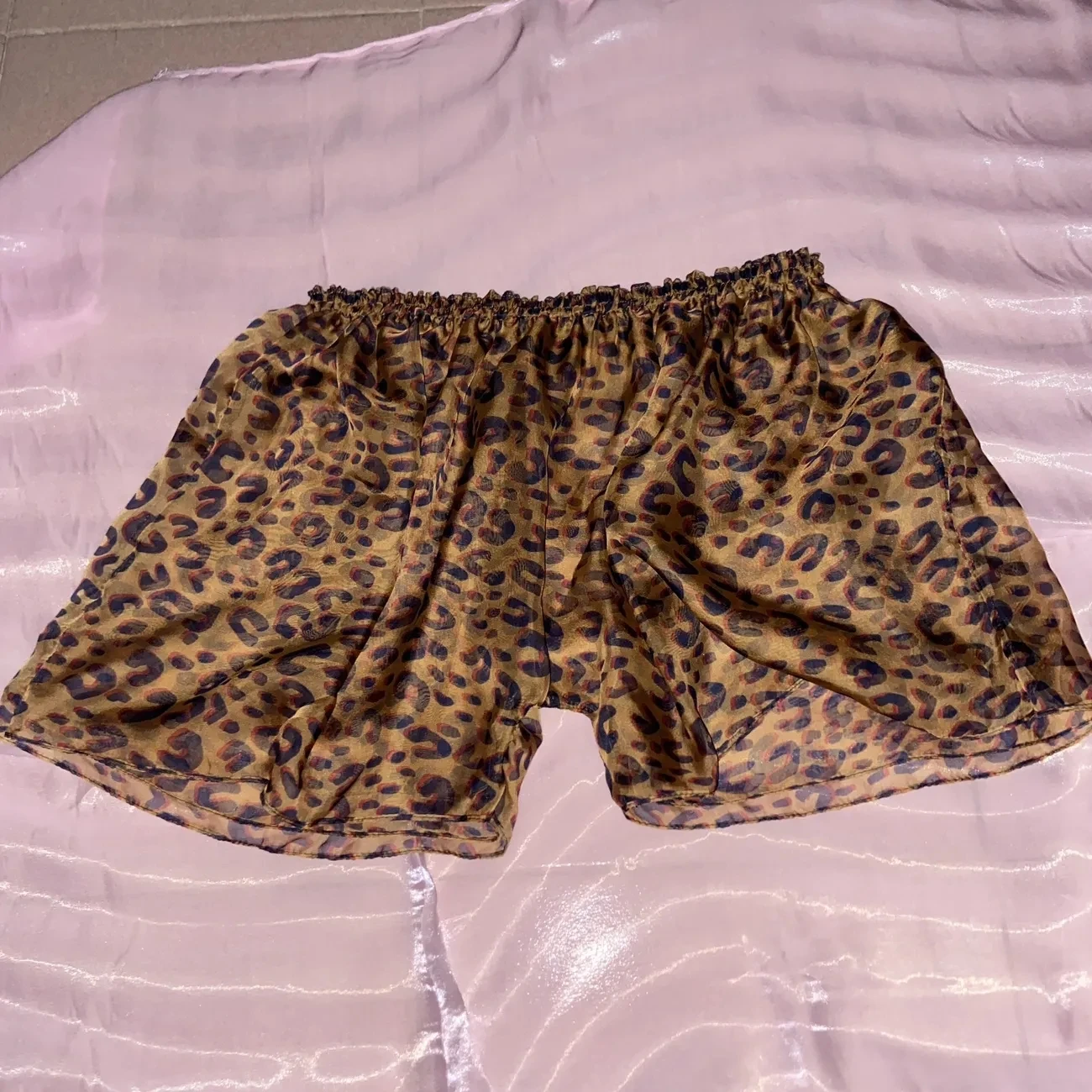 Handmade Leopard Double Layer Silky Touch Chiffon Light Weight Cooling Breathing Shorts Man BF Gifts Harajuku
