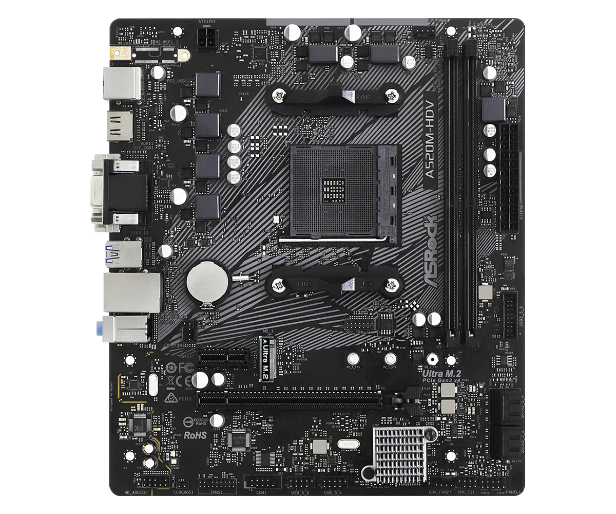 AMD A520 Motherboard ASRock A520M-HDV Support AM4 CPU Ryzen 5 5600X 4500 3 4300G 9 3600XT DDR4 4733+(OC) M.2 M-ATX Desktop PC