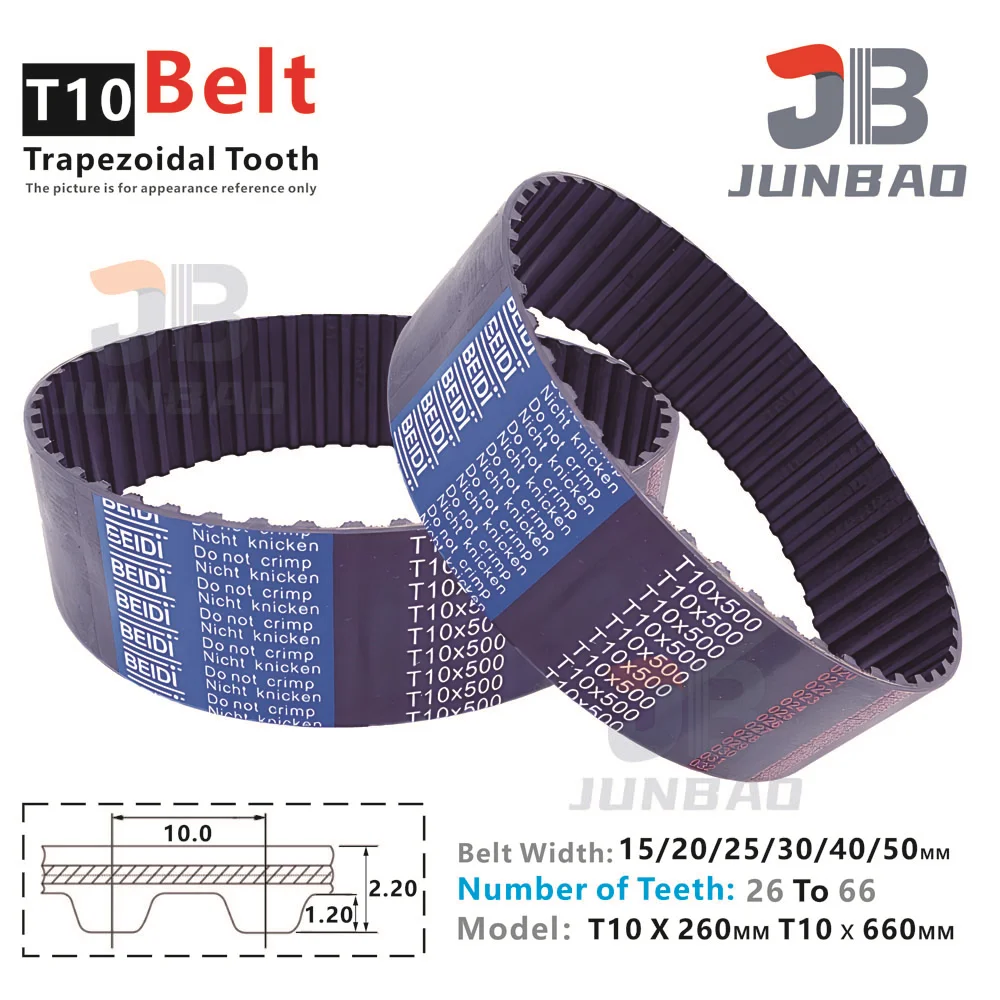 Trapezoidal Tooth T10-Type Timing Belt Pitch Length LP=260MM To 660MM Width 10 12 15 20 25 30 40 50MM Synchronous Teethed Belt