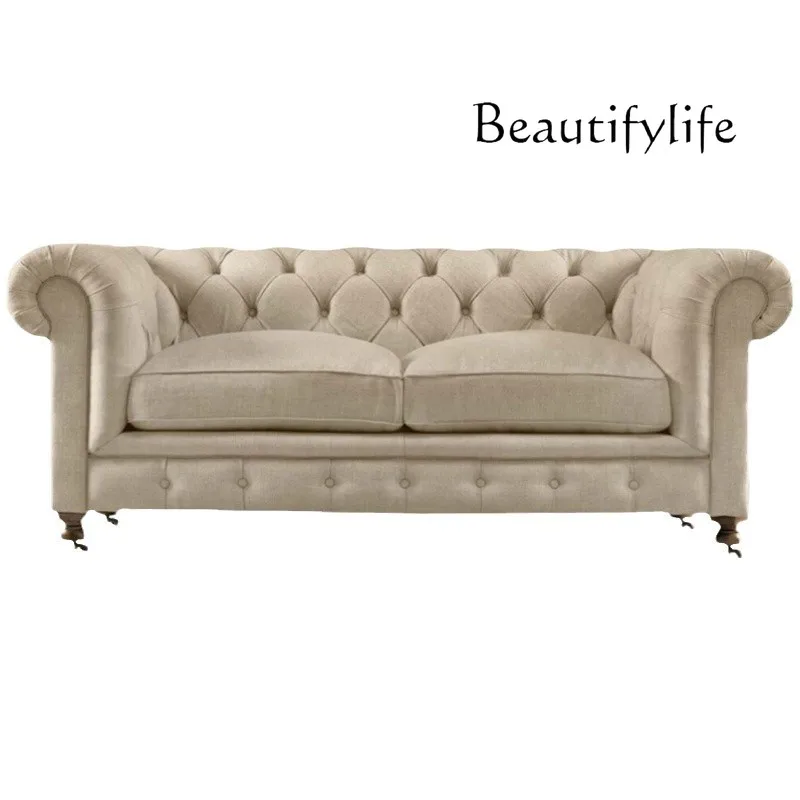 country fabric sofa living room single double three pull buckle simple hotel negotiation sofa