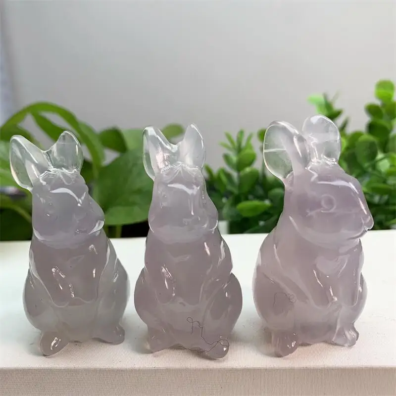 

6cm Natural Fluorite Rabbit Crystal Carving Crafts Healing Lucky Stone Home Decoration Gift Healthy Children Toy 1pcs