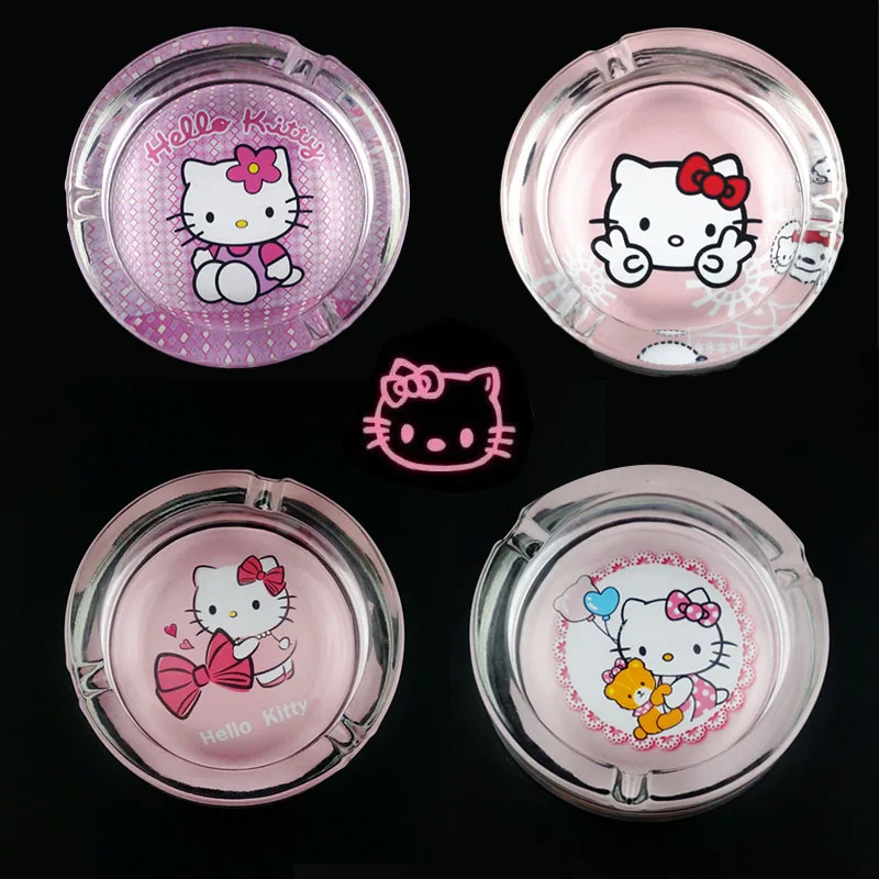 

Glass Ashtray Kawaii Hello Kitty Cigarette Ash Holder Cartoon Sanrioed Kt Cat Smoking Accessories Hotel Home Table Decoration