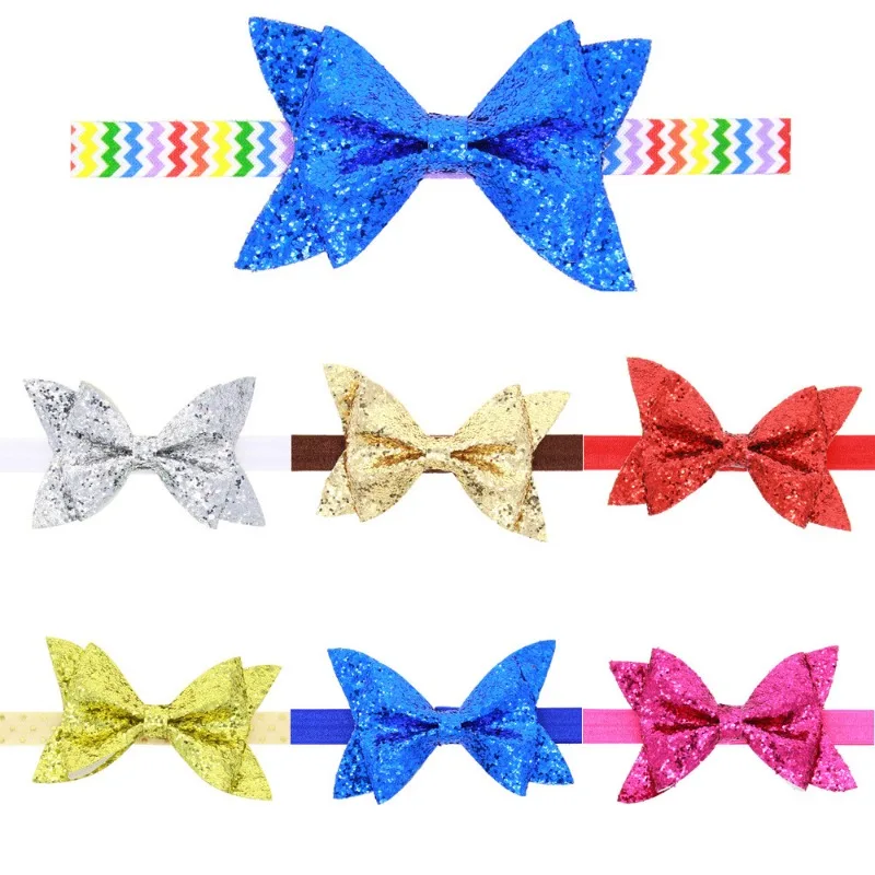 Baby Headband 3D Double-layer Bow Colorful Shiny Sequin Headband Party Princess Baby Headpiece Hair Accessories for Baby Girls