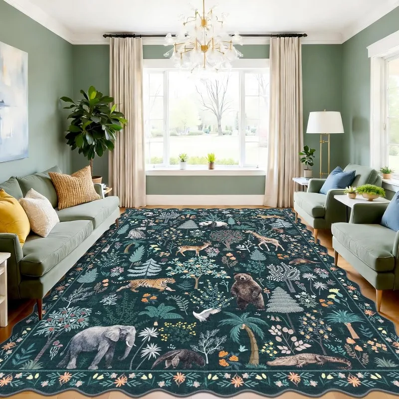 Alien Jungle Animal Pattern Living Room Carpet Foldable Machine Washable Sofa Coffee Table Non-slip Floor Mat Bedroom Soft Rug
