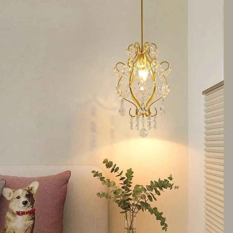 French Style Light Luxury Bedside Pendant Light Black Feeling American Retro Crystal Light Bedroom Study Background Crystal Lamp