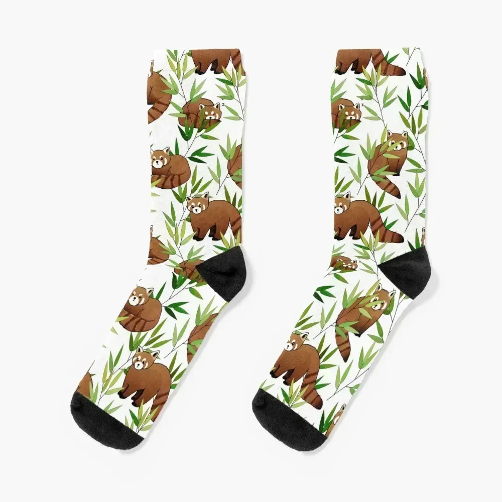 

Red Panda & Bamboo Leaves Pattern Socks Novelties cotton Antiskid soccer Climbing Socks Women's Men's