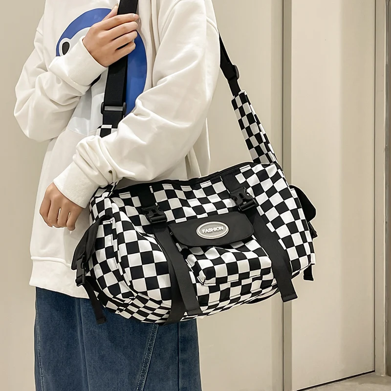 

Модная большая холщовая сумка через плечо Capaci, женская сумка 2023, новая сумка на одно плечо в клетку для студентов