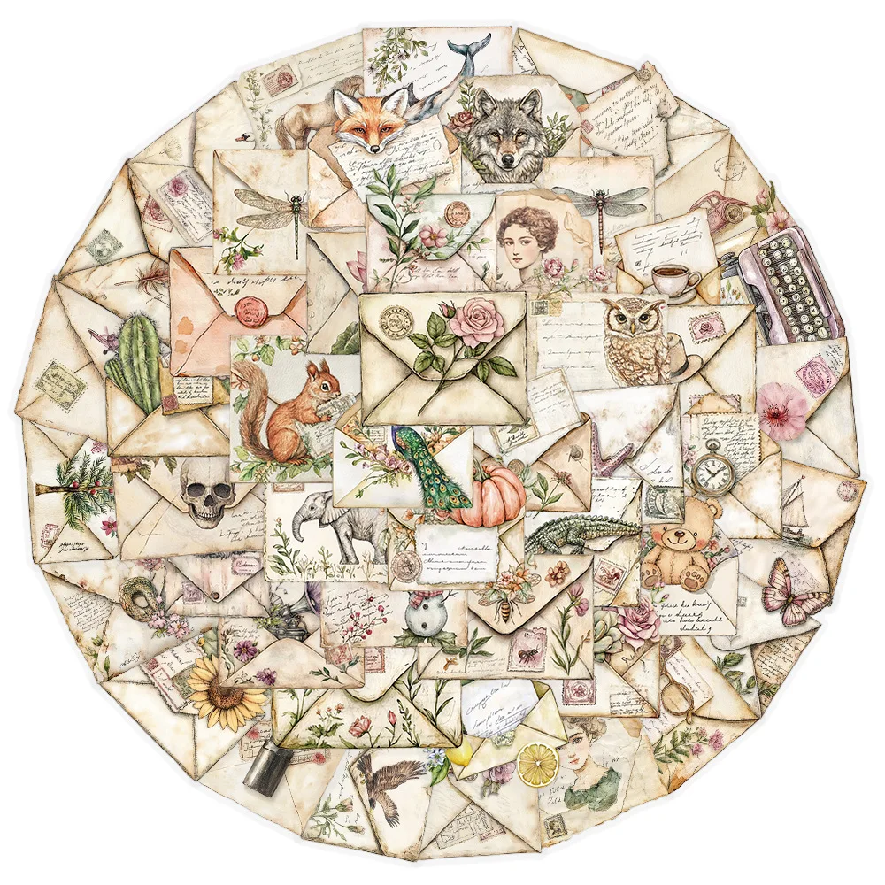 

50PCS Transparent Vintage Envelope Cartoon Stickers Aesthetic Art Graffiti Sticker Scrapbook Guitar Phone Decals Packing