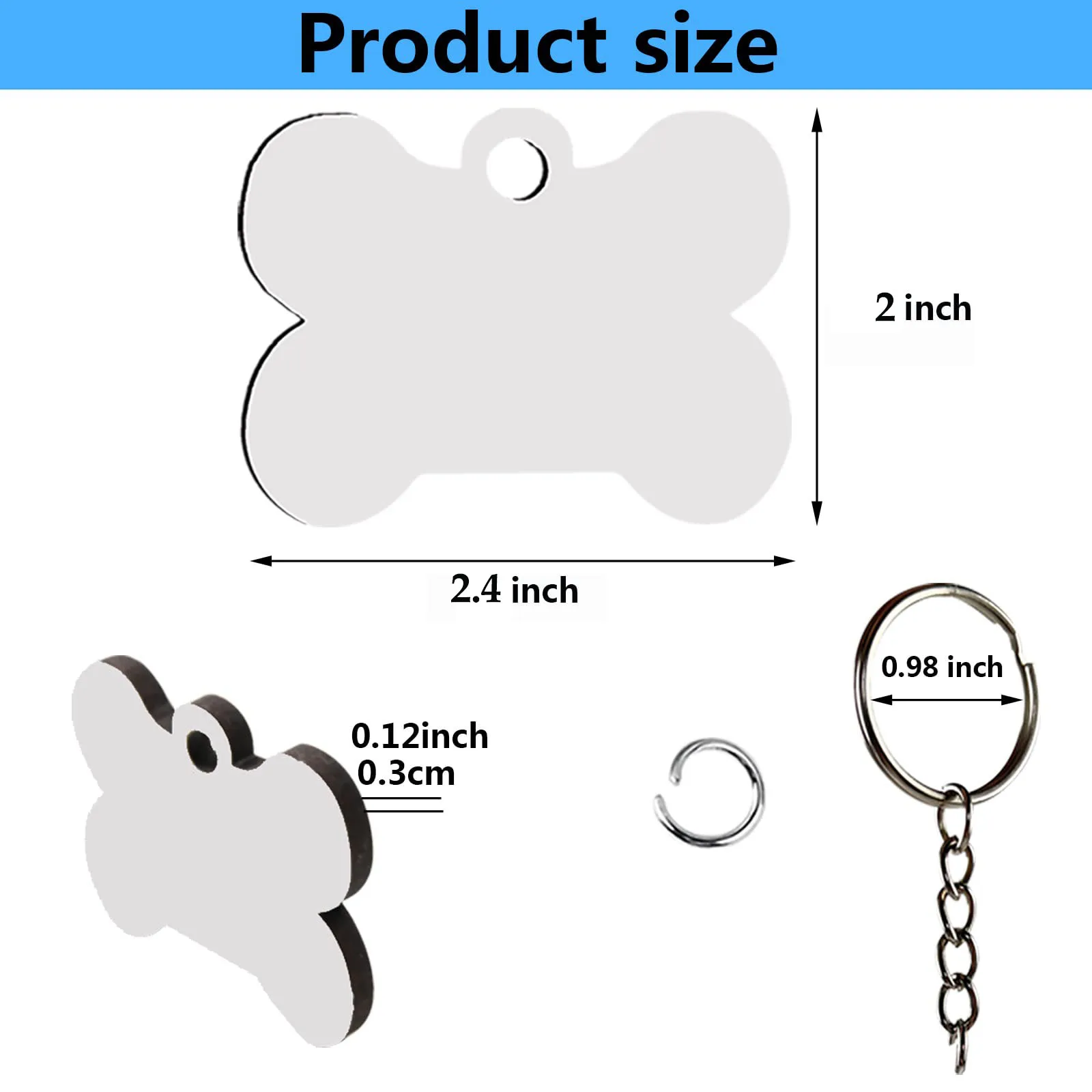 40Pcs Sublimation Dog tag Blanks MDF Double-Sided Printed Dog tag Keyring Density Plate Heat Transfer Printing pet tag Pendant