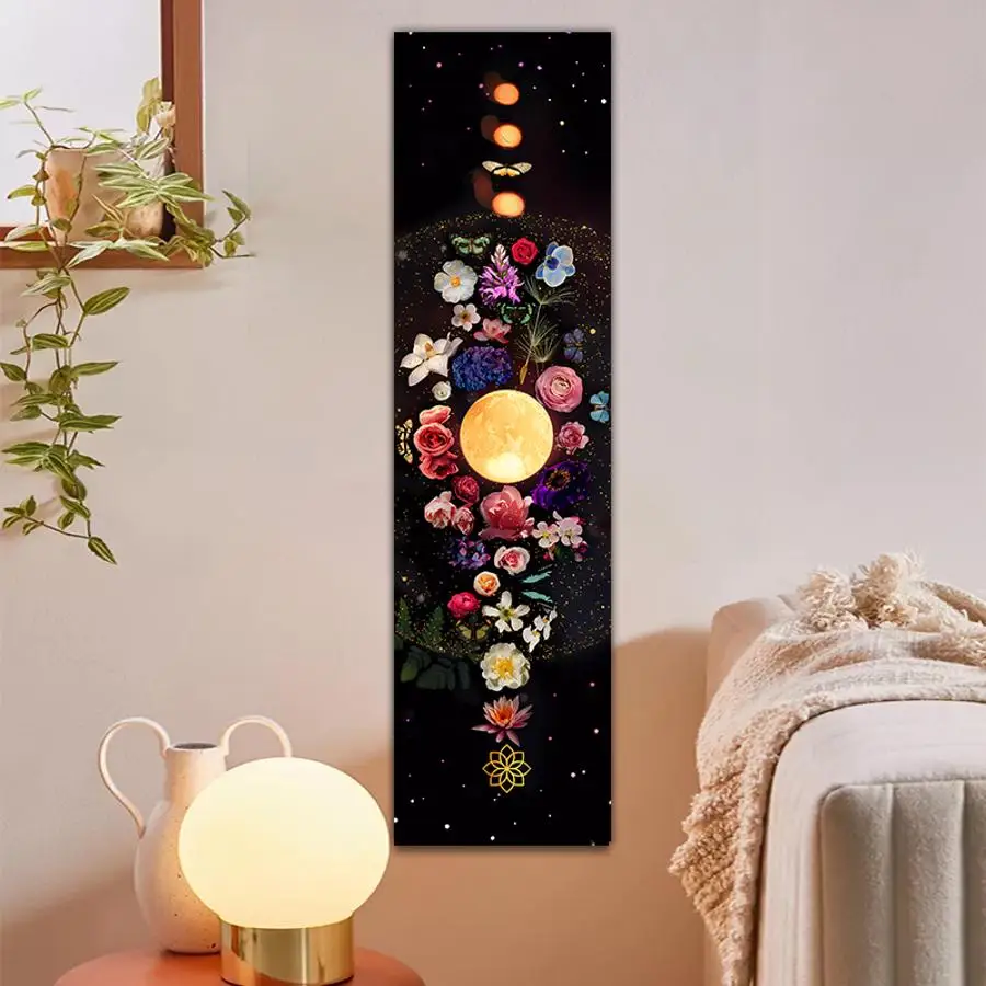 1PC Moon Phase Starry Sky Tapestry Wall Hanging Black Moon Flower Star Vintage Throw Blanket Home Decor Bohemian Dormitory Home