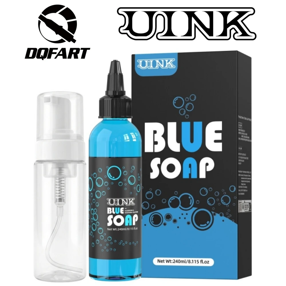 DQFART UINK Blue Soap Tattoo Cleaning Products 240ml/8.115fl.oz Mousse Bottle Safe Professional Artists Supplies Designs