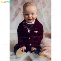 Fashion Baby Boy‘s Burgundy Velvet Suit Wedding Prom Kids Costume Tailor-made 2 Pieces Set Jacket Pants Birthday Party Outfit