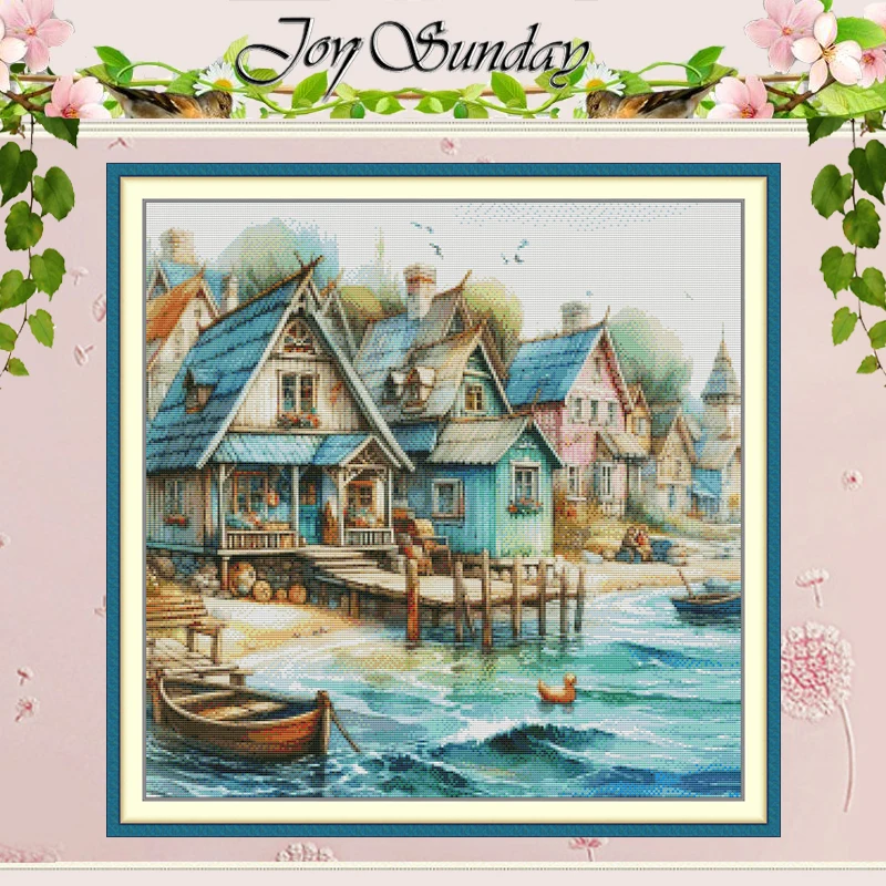 

Lakeside Log Cabin Village Patterns Counted Cross Stitch Set 11CT 14CT 16CT Stamped DMC Cross-stitch Kit Embroidery Needlework