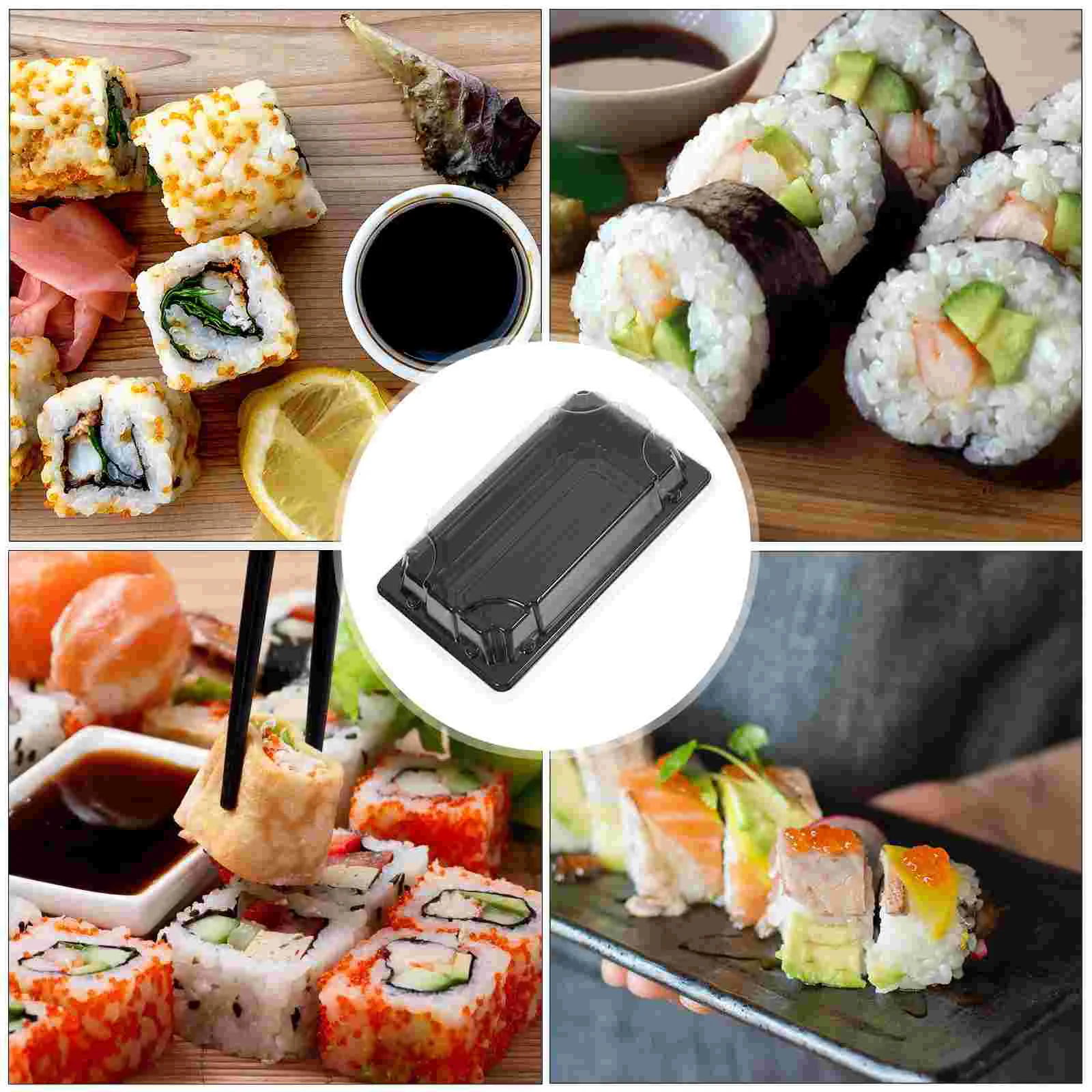 50PCS Disposable Sushi Packing Box Fruit Cake Carry Out Container Take Out Boxes (Black) packing boxes