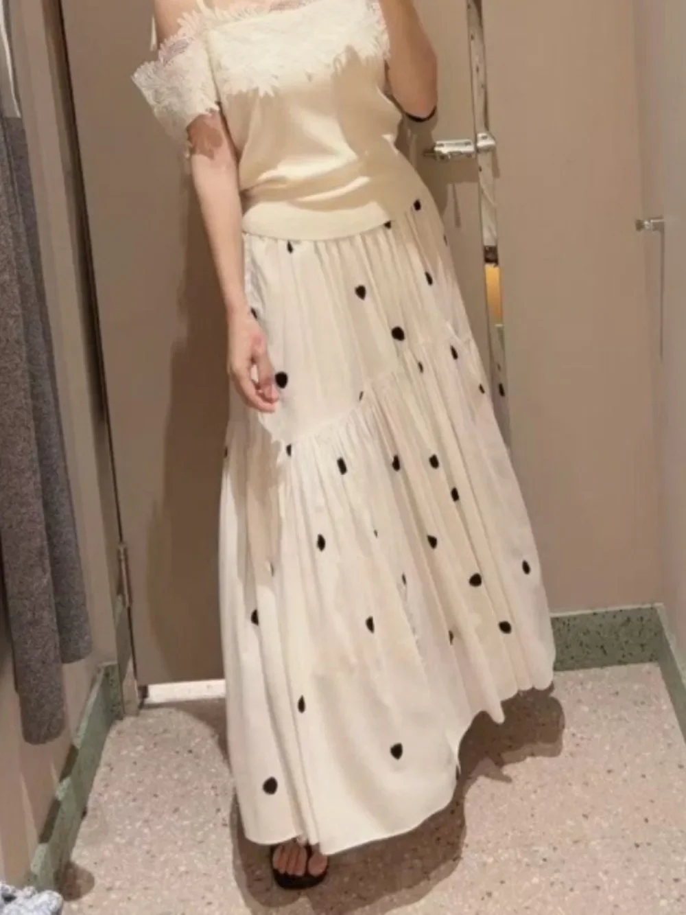 

Japanese A-line Big Swing Mujer Falda Mid-length Pleated Preppy Polka Dot Skirt New Moda All-match High Waist Faldas
