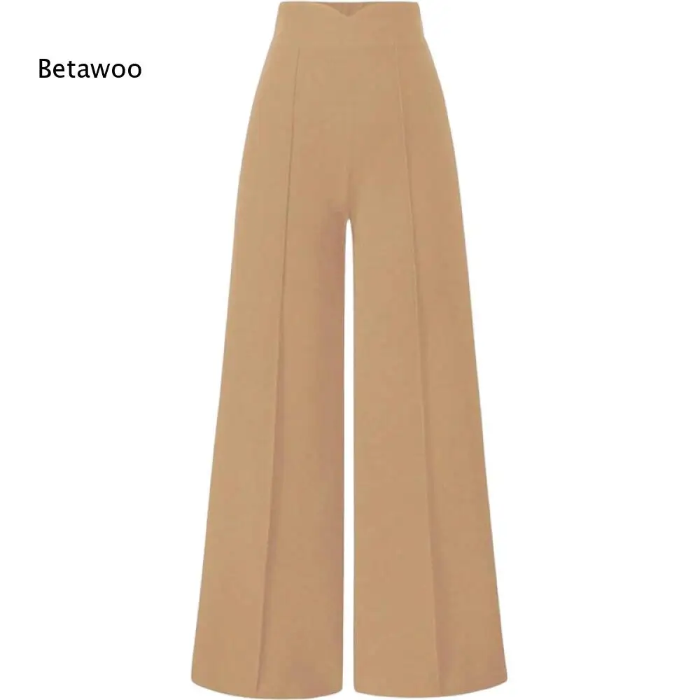 High Waist V Shaped Notch Waistband Vertical Stitch Detail Knit Fabric Oversized Wide Leg Full Length Casual Trousers