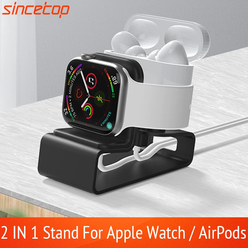 2 in 1 Aluminum Charging Stand For Apple Watch Ultra1 2/9/SE/8/7/6/5/4/3 Desk Charger Holder Dock For Airpods 1/2/Pro Nightstand