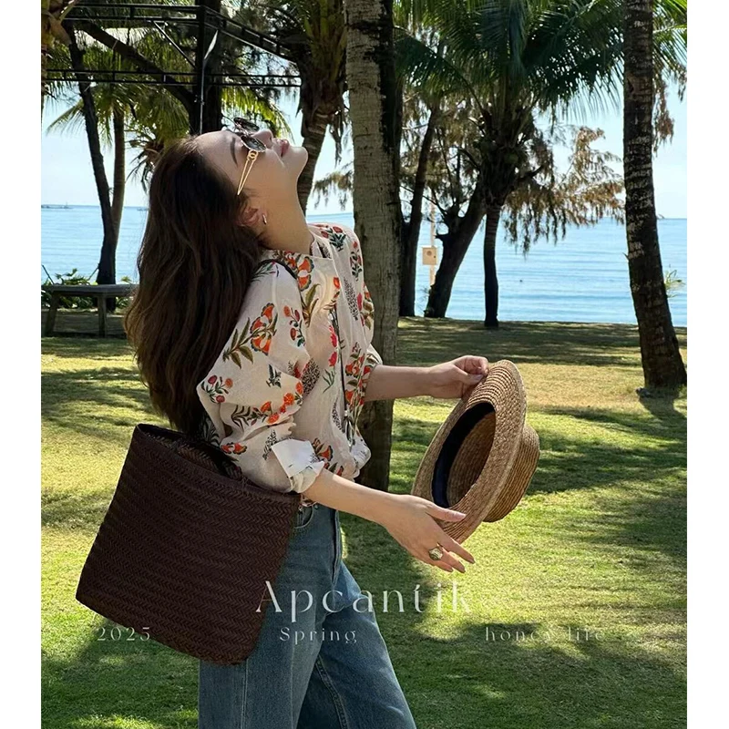 Blusas femininas de férias camisas coreanas moda solta primavera/verão roupas vintage impressas manga longa tops femininos