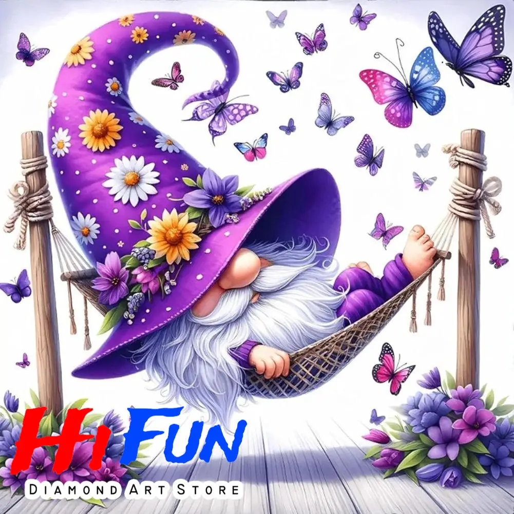 

DIY Diamond Painting Kit Violet Gnome Purple Flower Full Diamond Mosaic Cross Stitch Gemstone Inlay Room Decoration Gift