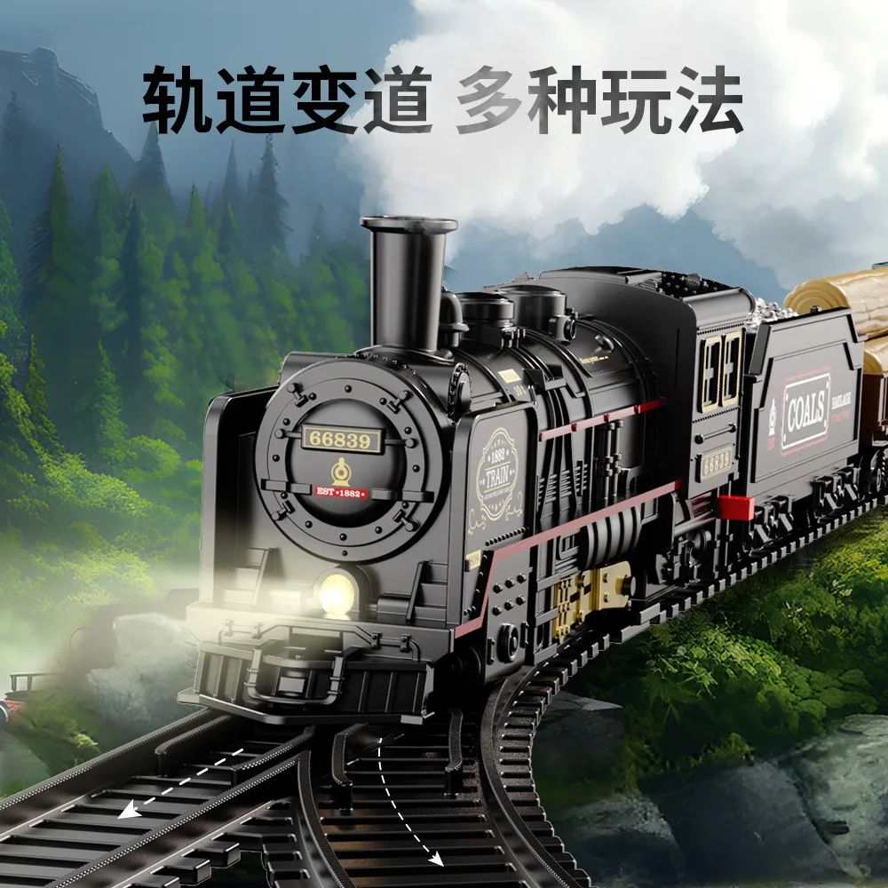 Electric Train Rail Car Simulation Retro Track Train Set  Rail Toy With ,Lights, Sound,  Toy For Boy Children Gift