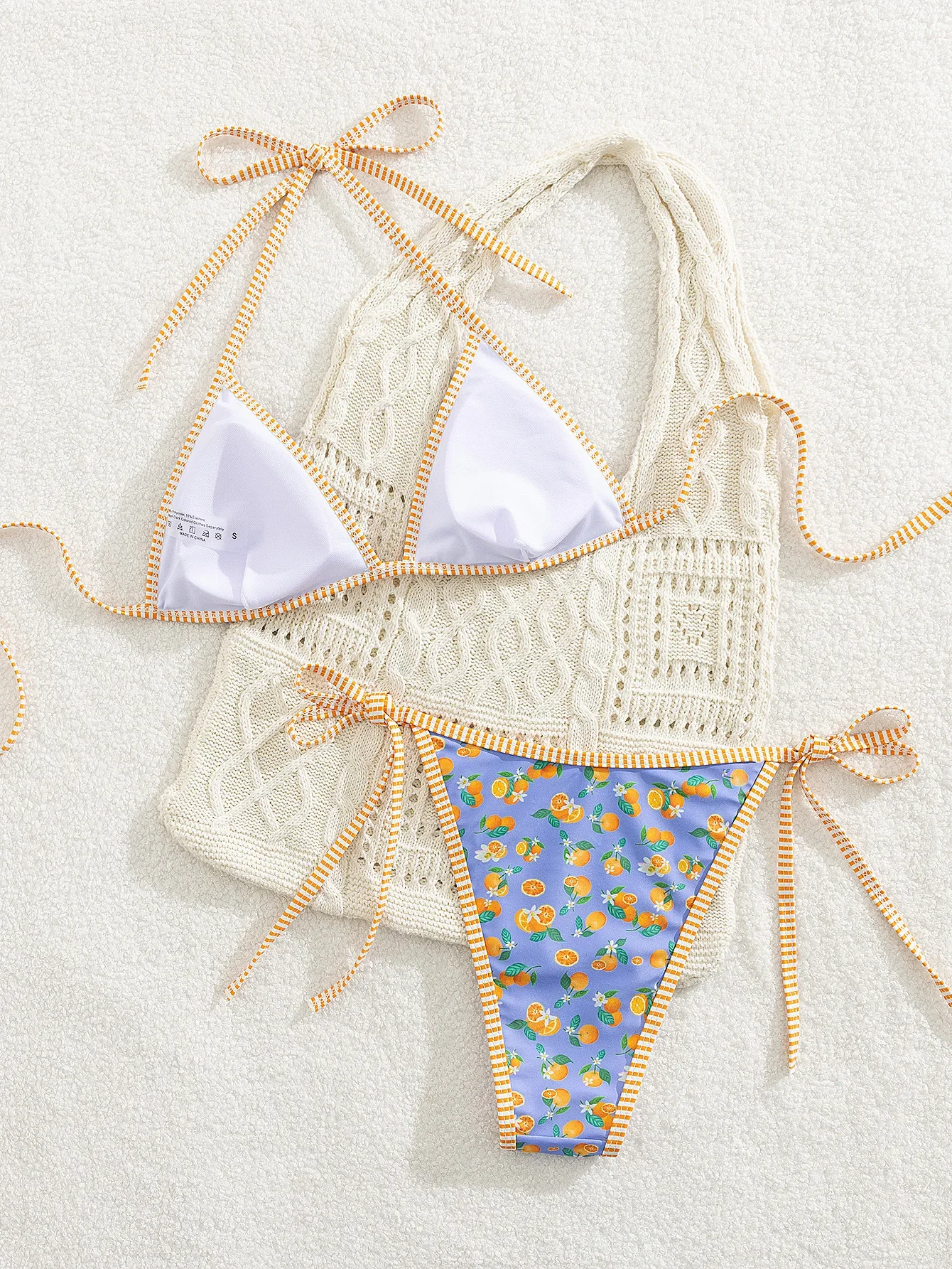 セクシーブルーフルーツプリントビキニセット2025女性用サマーホルタープッシュアップトライアングル水着ビーチ水着包帯Tバック水着