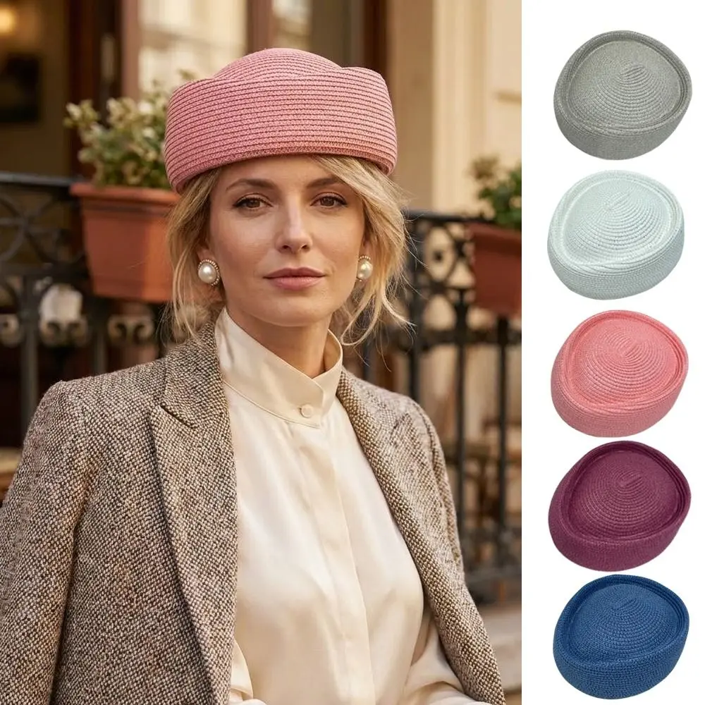

Fashion Solid Color Beret Hat French Style Breathable Beanie Cap Casual Straw Weaving Hat