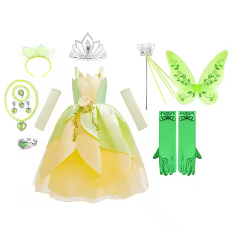 Shiny Toddler Little Girls The Princess and the Frog Tiana Cosplay Costume Girls Birthday Party Halloween Tinker Bella Dress # 1